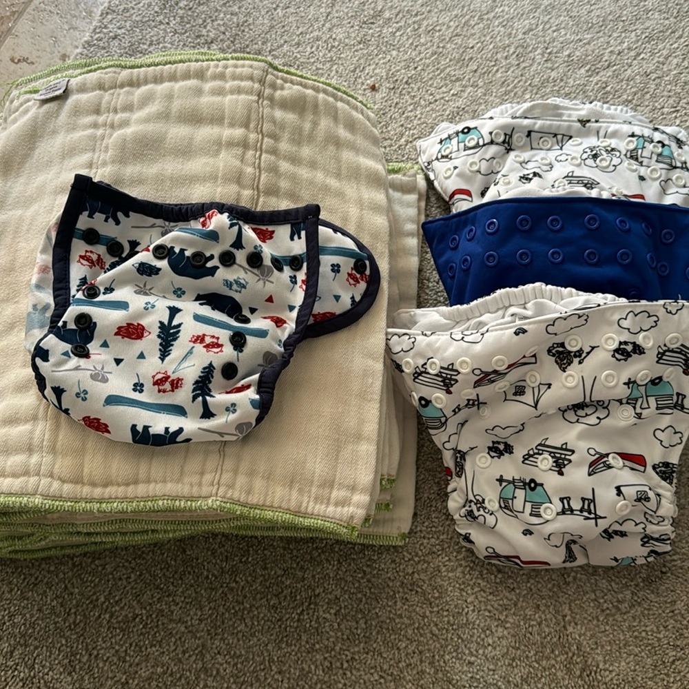 Thirsties AIOs and diaper cover with 21 Cloth-eez organic diaper inserts